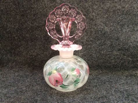 fenton white perfume bottle with rose floral design